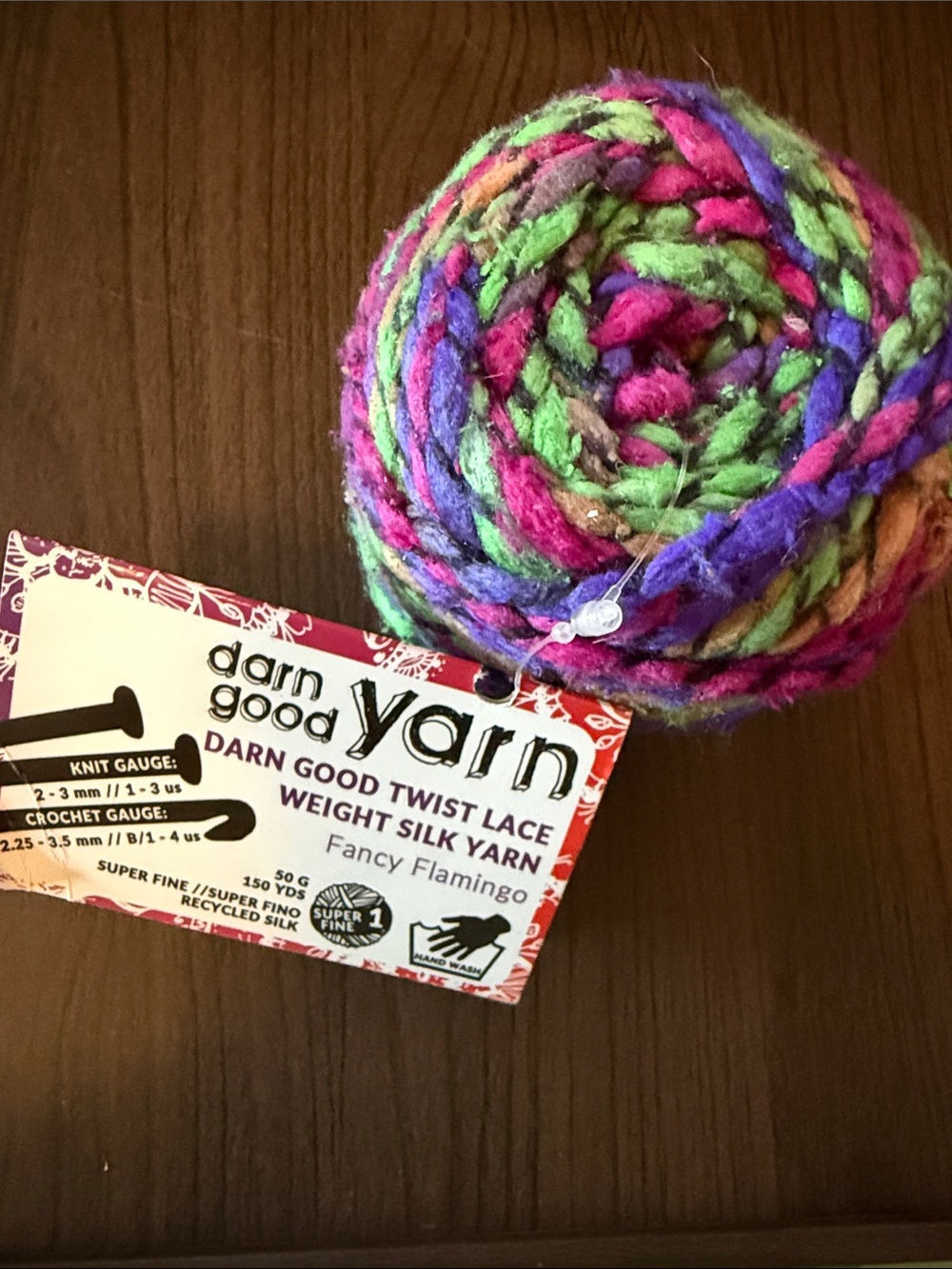 Darn Good Yarn Fancy Flamingo Multicolor Twist Lace Silk Yarn